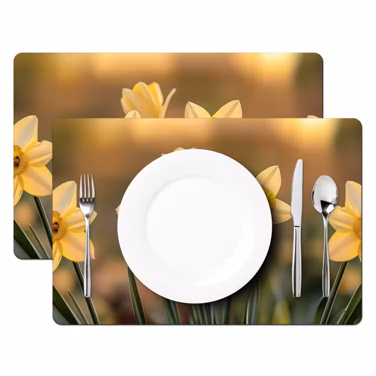 Sets de table en vinyle - Fleurs - Jaune - Flou — 2