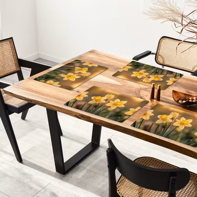 Sets de table en vinyle - Fleurs - Jaune - Flou — 4