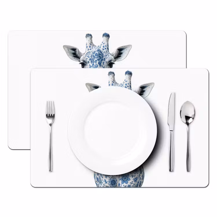 Sets de table en vinyle - Girafe - Bleu de Delft - Animaux - Minimaliste — 2