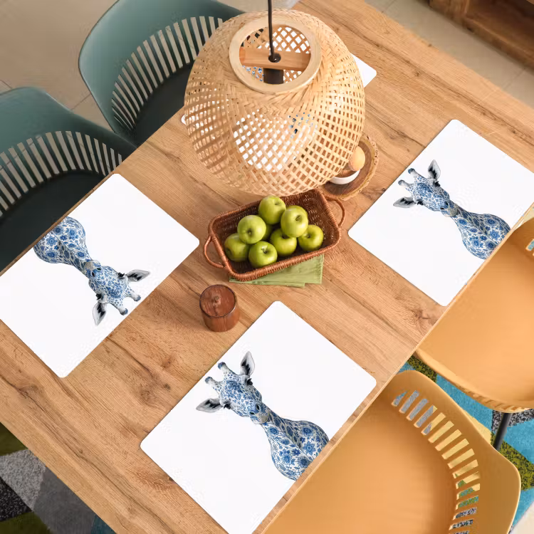 Sets de table en vinyle - Girafe - Bleu de Delft - Animaux - Minimaliste — 3