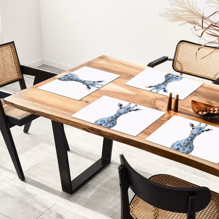 Sets de table en vinyle - Girafe - Bleu de Delft - Animaux - Minimaliste — 4