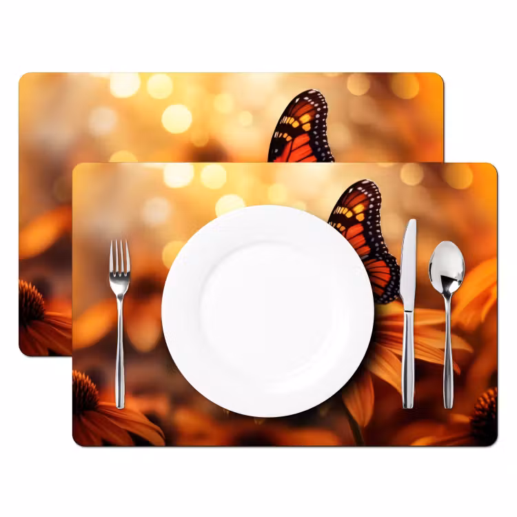 Sets de table en vinyle - Papillon - Fleurs - Orange — 2