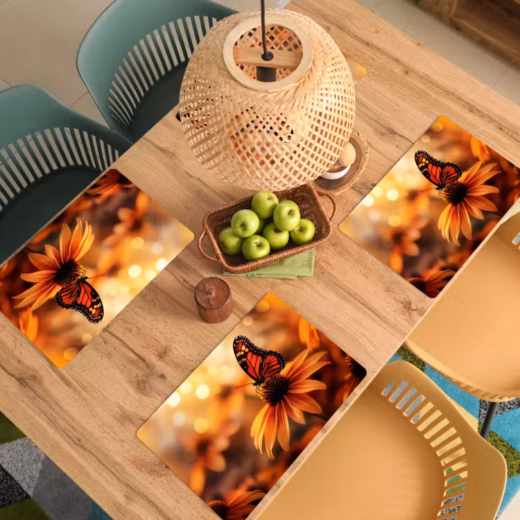 Sets de table en vinyle - Papillon - Fleurs - Orange — 3