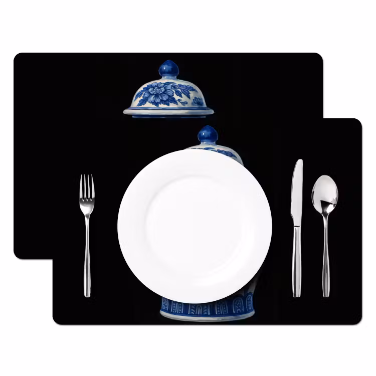 Sets de table en vinyle - Pot - Bleu de Delft - Fleurs — 2