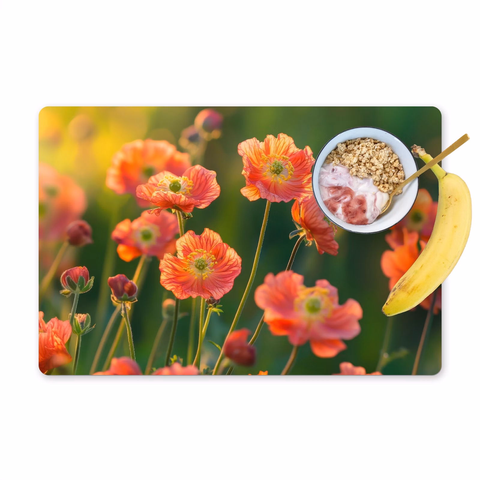 Sets de table en vinyle - Champ de fleurs - Rayons de soleil - Orange — 1