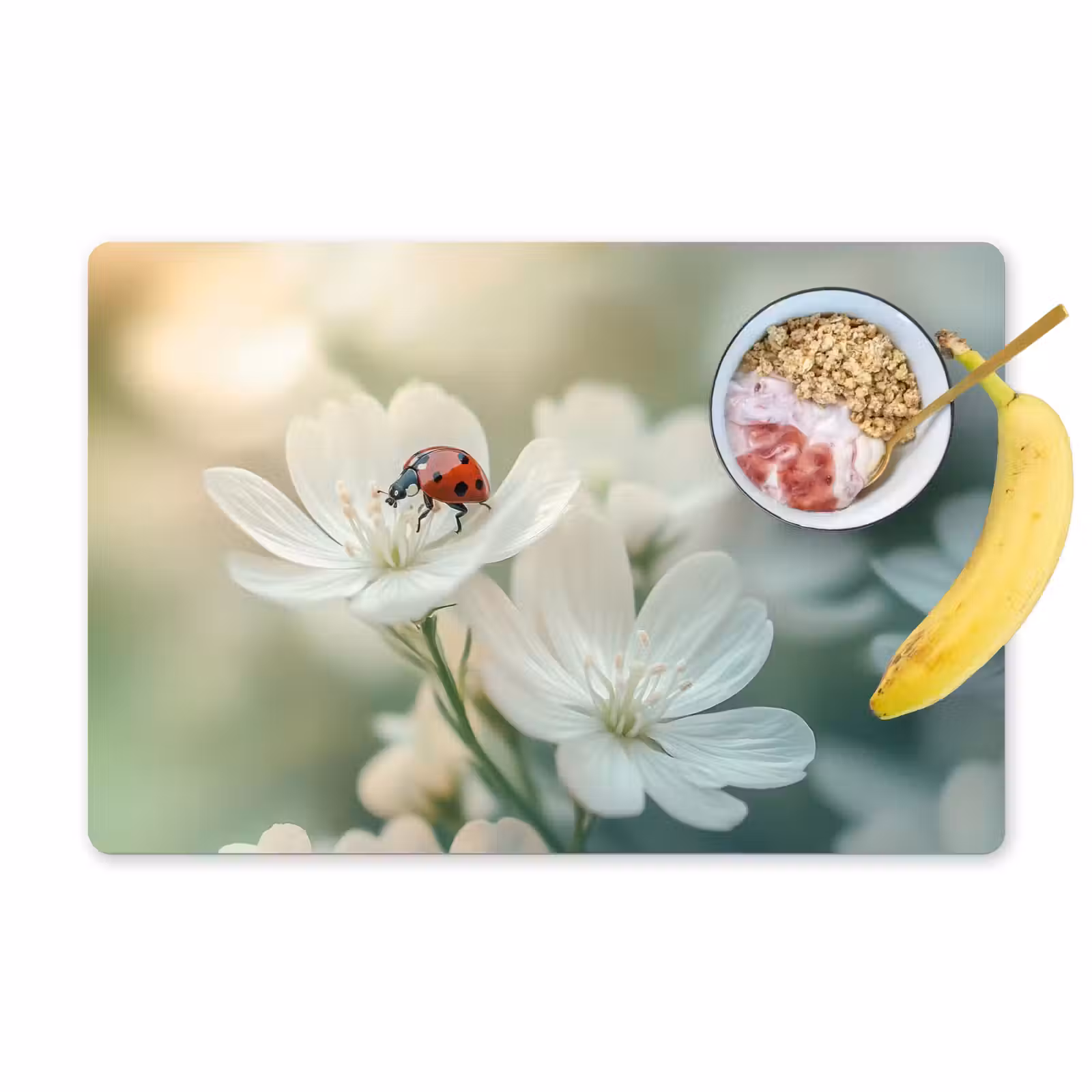 Sets de table en vinyle - Coccinelle - Fleurs - Blanc — 1