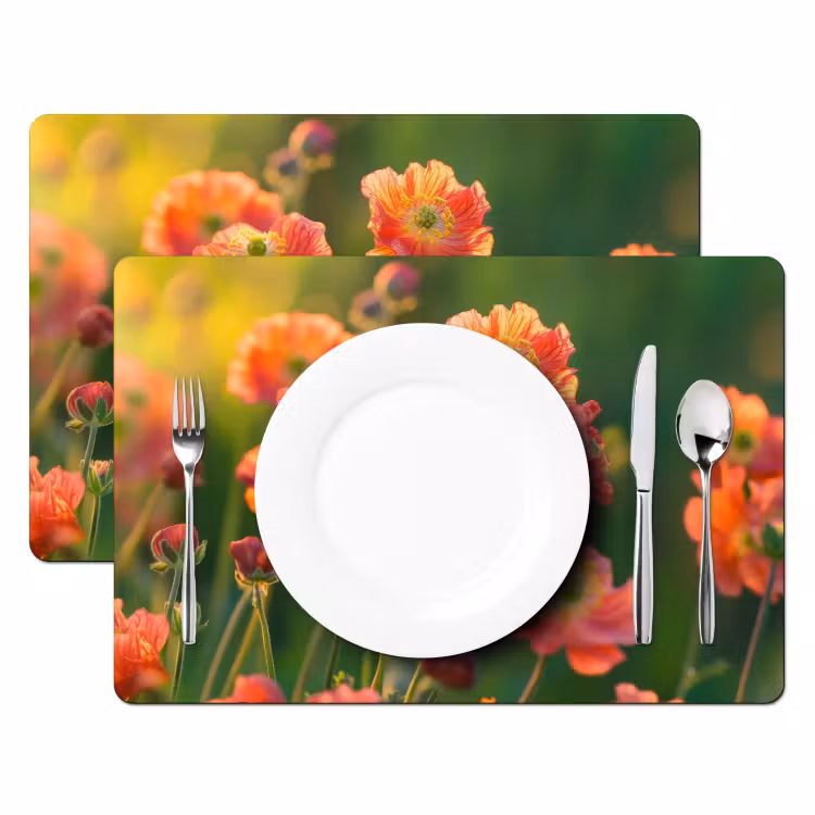 Sets de table en vinyle - Champ de fleurs - Rayons de soleil - Orange — 2
