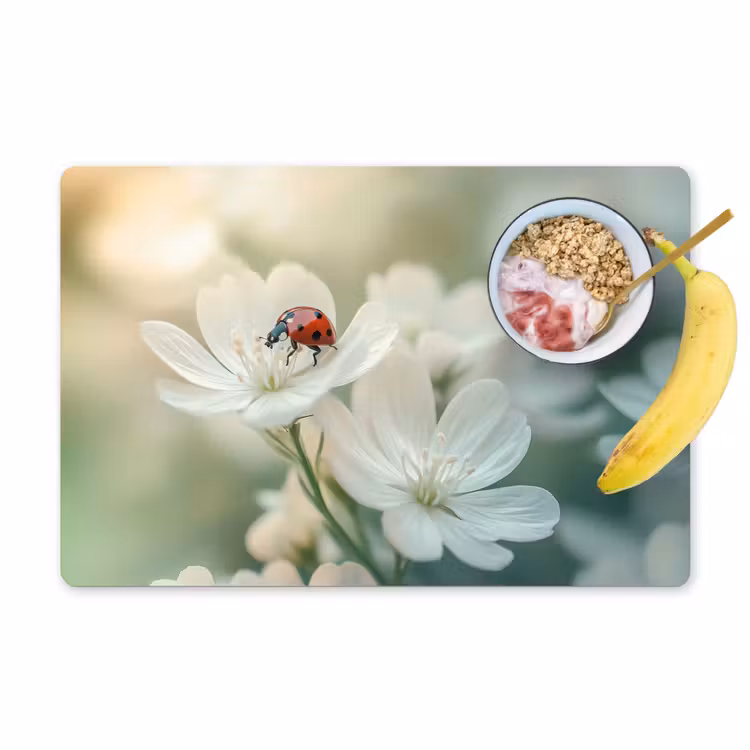 Sets de table en vinyle - Coccinelle - Fleurs - Blanc — 1