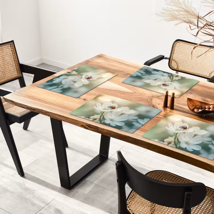 Sets de table en vinyle - Coccinelle - Fleurs - Blanc — 4
