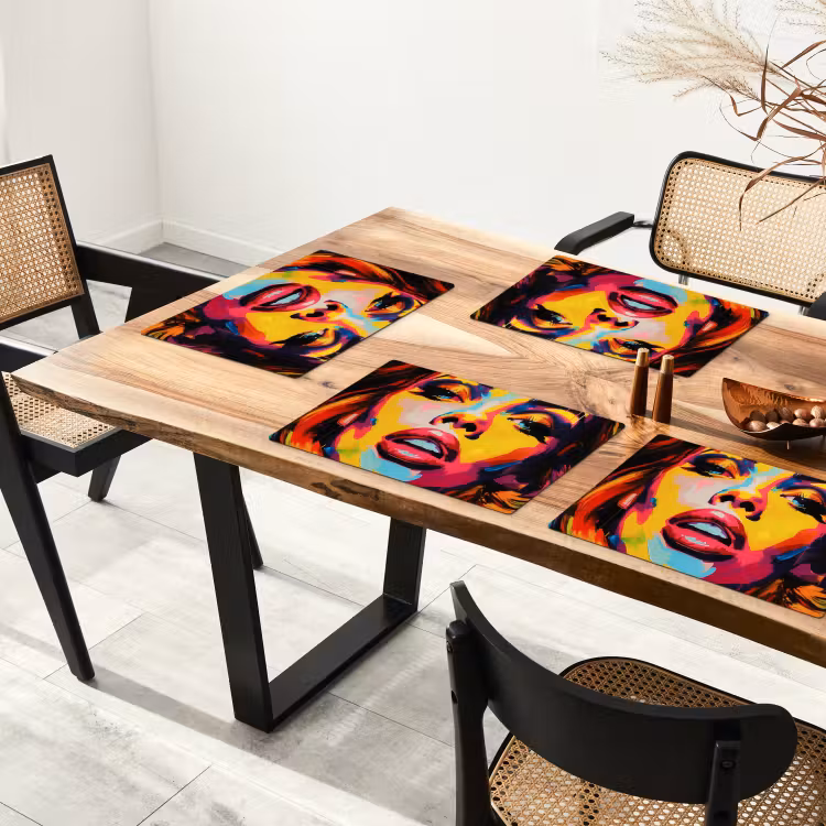 Sets de table en vinyle - Femme - visage - coloré — 4