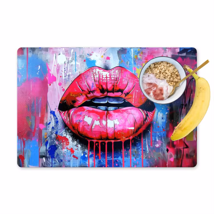 Sets de table en vinyle - Graffiti - Lèvres - Rose vif - Peinturé — 1
