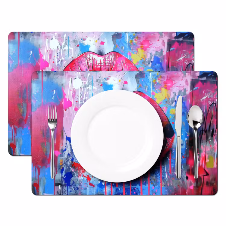 Sets de table en vinyle - Graffiti - Lèvres - Rose vif - Peinturé — 2