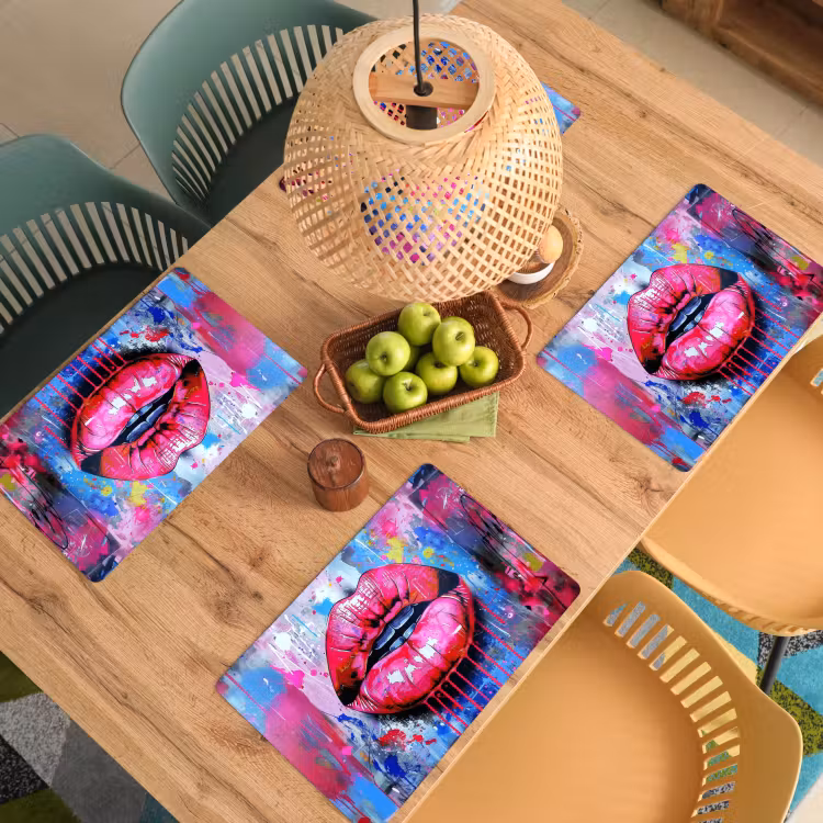 Sets de table en vinyle - Graffiti - Lèvres - Rose vif - Peinturé — 3