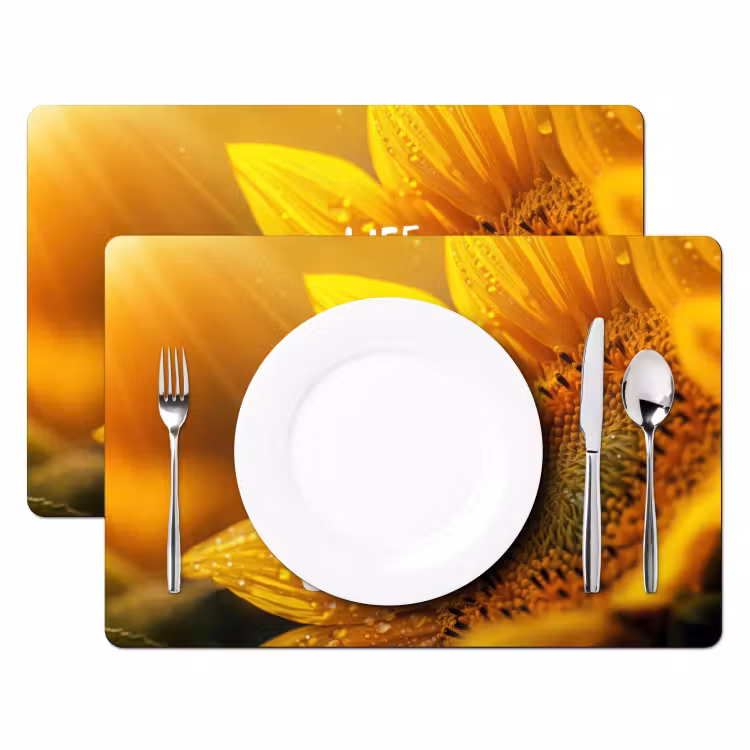 Sets de table en vinyle - Tournesol - Gros plan - Jaune - Citation — 2