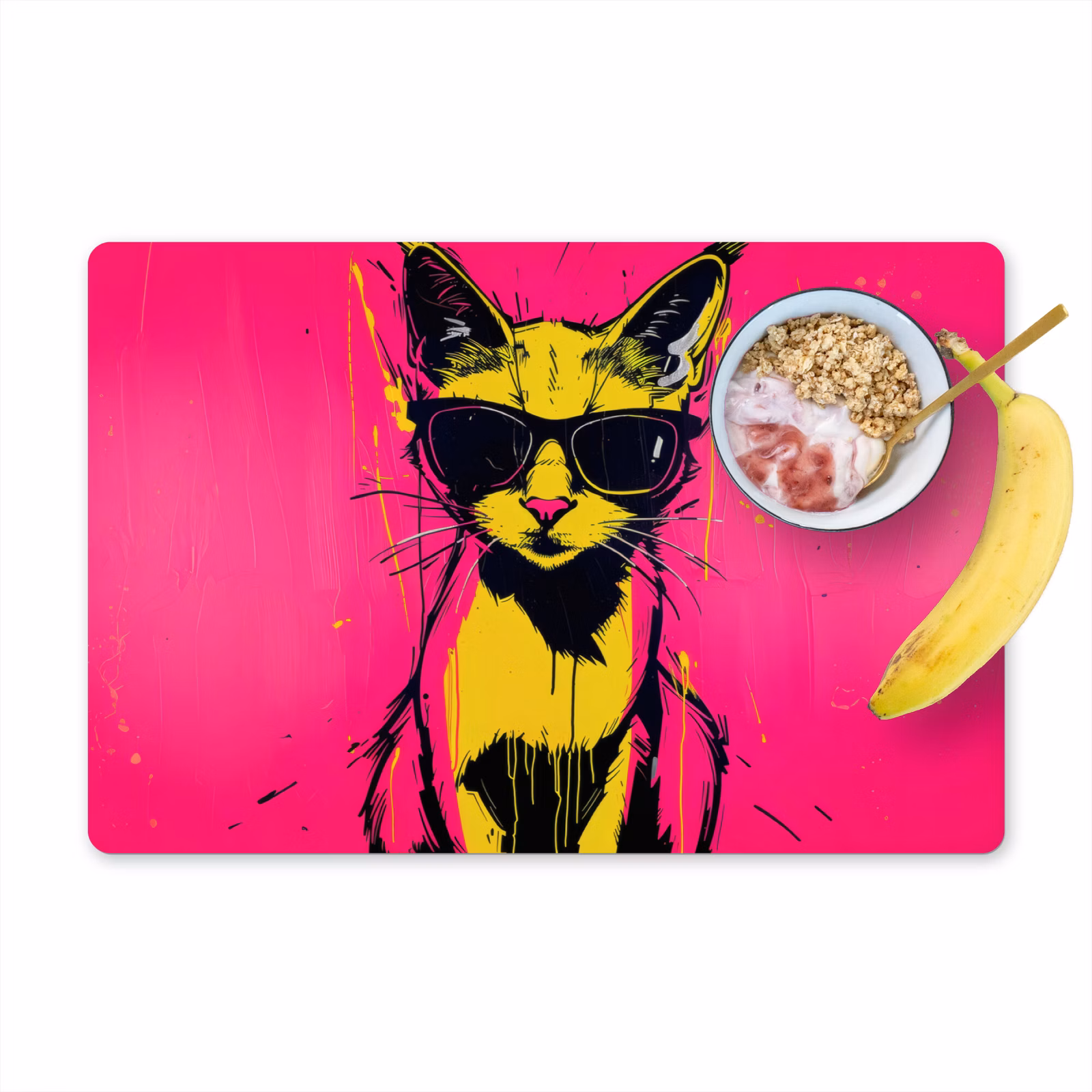 Sets de table en vinyle - Cat - Art - Lunettes de soleil - Rose — 1