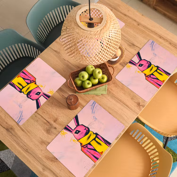 Sets de table en vinyle - Abstrait - Lapin - Foulard - Jaune — 3