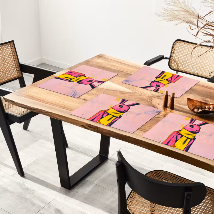 Sets de table en vinyle - Abstrait - Lapin - Foulard - Jaune — 4