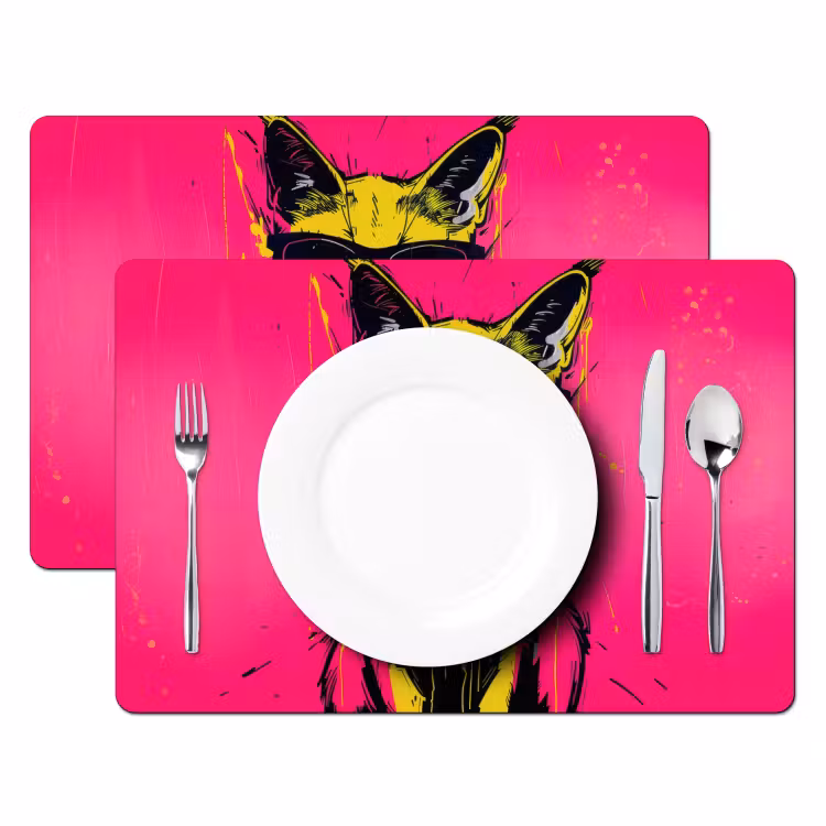 Sets de table en vinyle - Cat - Art - Lunettes de soleil - Rose — 2