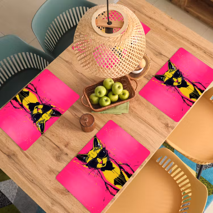 Sets de table en vinyle - Cat - Art - Lunettes de soleil - Rose — 3
