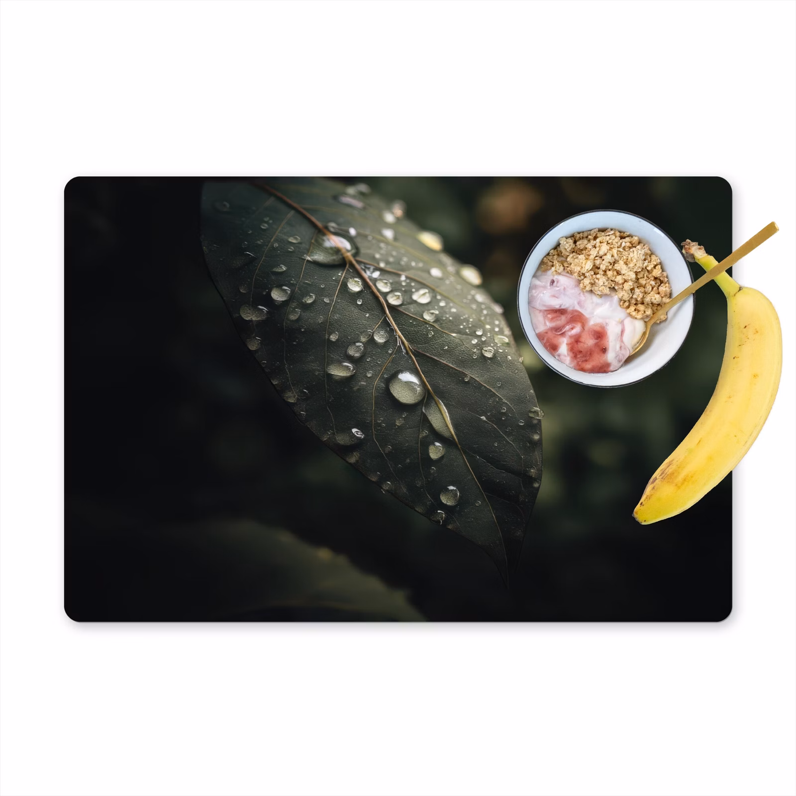 Sets de table en vinyle - Feuille - Vert - Veines - Gouttes de pluie — 1