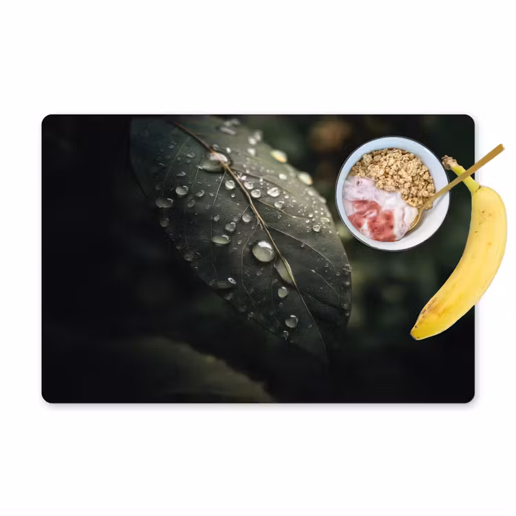 Sets de table en vinyle - Feuille - Vert - Veines - Gouttes de pluie — 1
