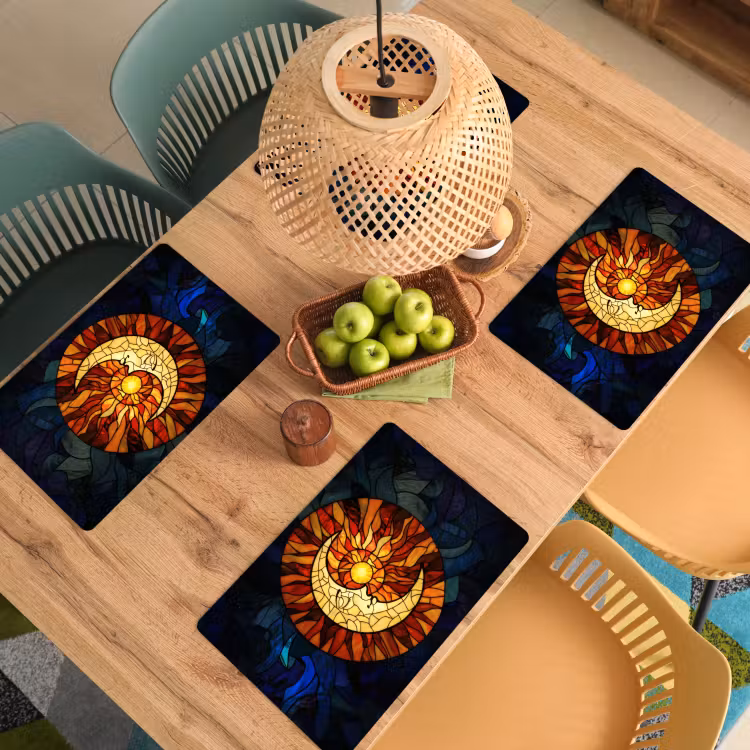 Sets de table en vinyle - Mosaïque - Verre - Lune - Bleu foncé — 3