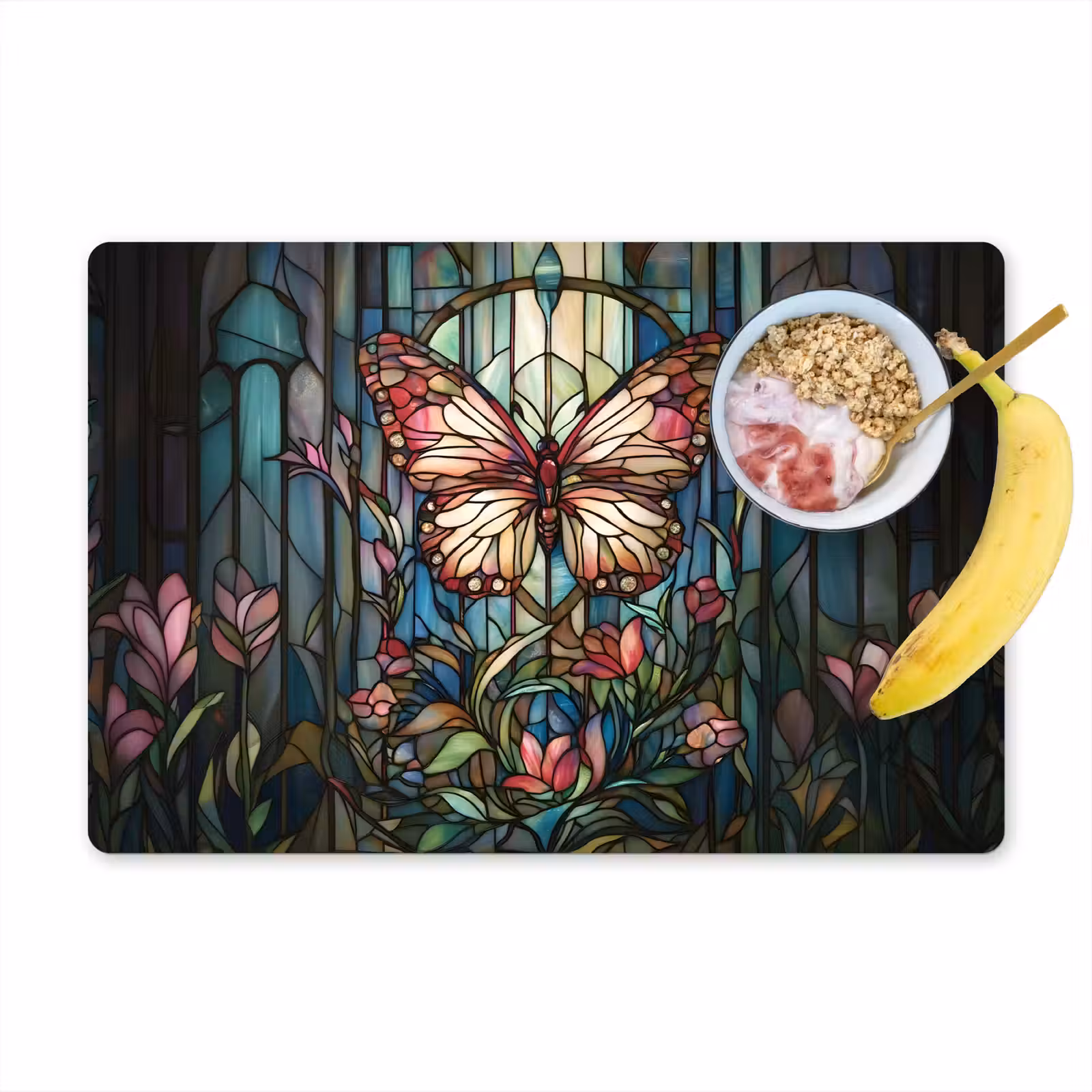 Sets de table en vinyle - Papillon - Rose - Fleurs - Feuilles — 1