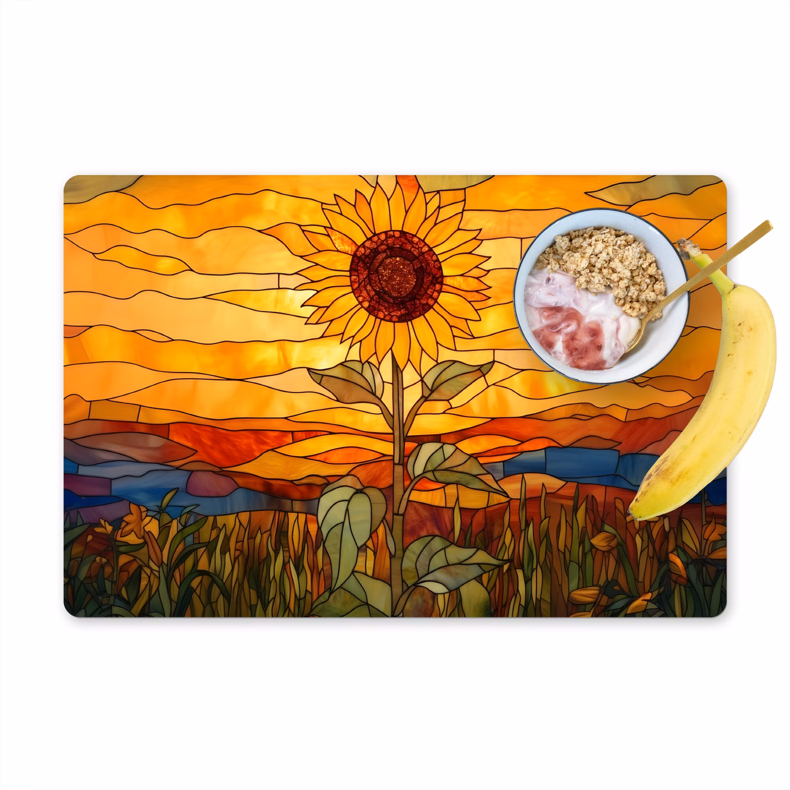 Sets de table en vinyle - Tournesol - Mosaïque - Coucher de soleil - Jaune — 1