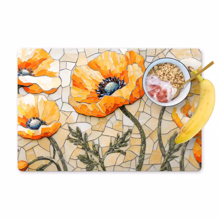 Sets de table en vinyle - Coquelicots - Orange - Mosaïque - Feuilles — 1