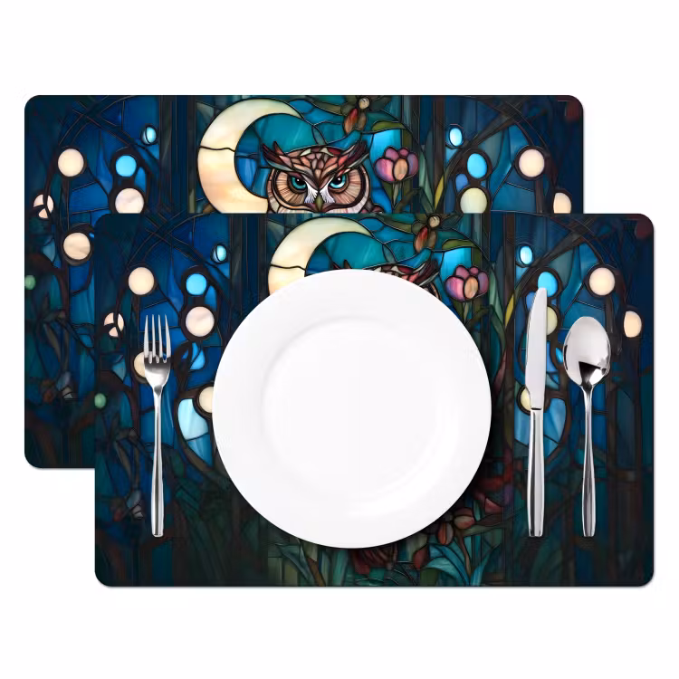 Sets de table en vinyle - Hibou - Mosaïque - Lune - Nuit — 2