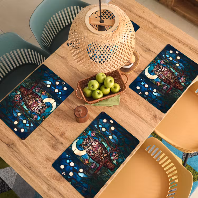 Sets de table en vinyle - Hibou - Mosaïque - Lune - Nuit — 3