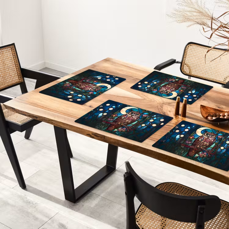 Sets de table en vinyle - Hibou - Mosaïque - Lune - Nuit — 4
