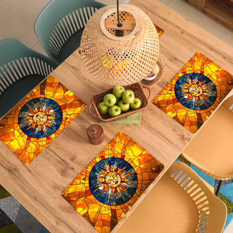 Sets de table en vinyle - Mosaïque - Soleil - Jaune - Cercle — 3