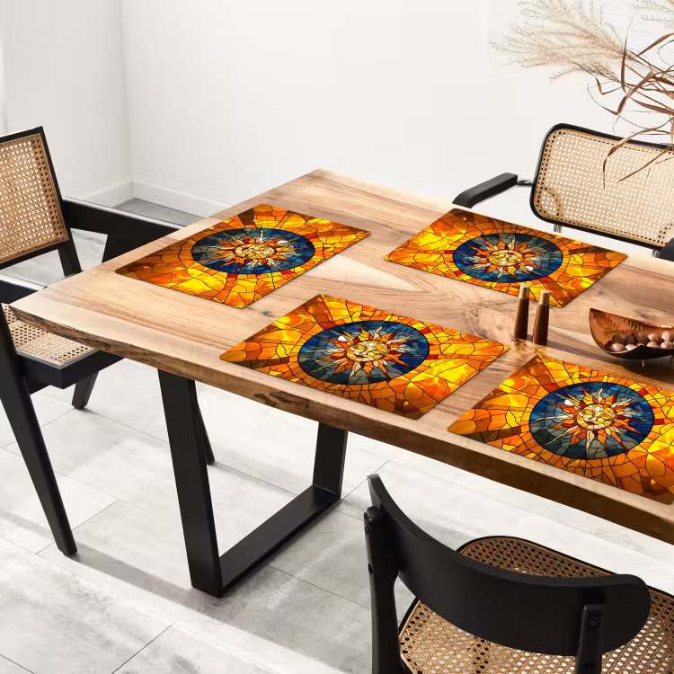 Sets de table en vinyle - Mosaïque - Soleil - Jaune - Cercle — 4
