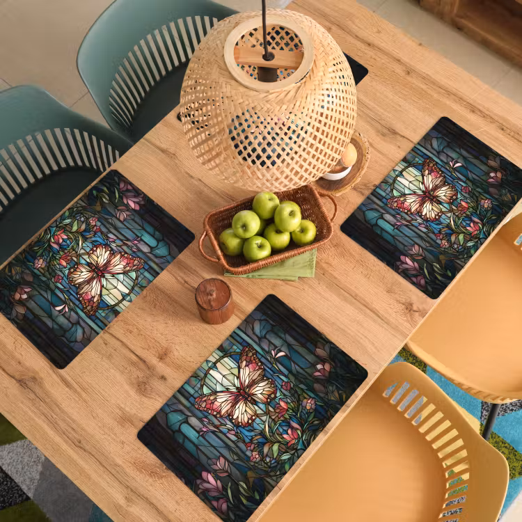 Sets de table en vinyle - Papillon - Rose - Fleurs - Feuilles — 3