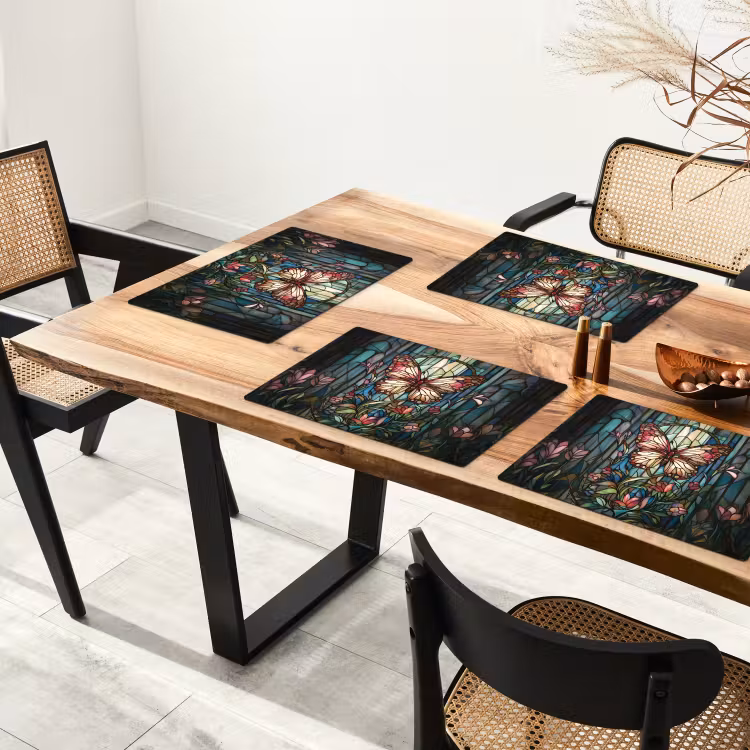 Sets de table en vinyle - Papillon - Rose - Fleurs - Feuilles — 4