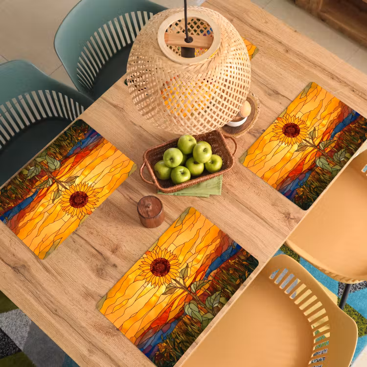 Sets de table en vinyle - Tournesol - Mosaïque - Coucher de soleil - Jaune — 3