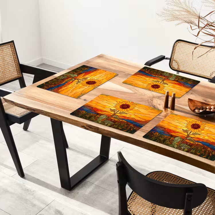 Sets de table en vinyle - Tournesol - Mosaïque - Coucher de soleil - Jaune — 4