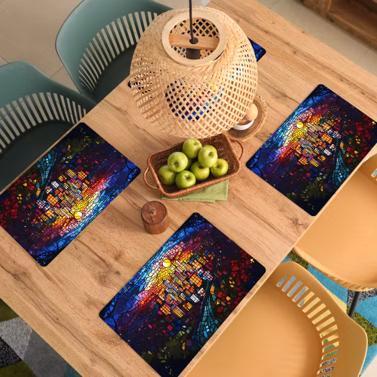 Sets de table en vinyle - Ville - Lune - Mosaïque - Colorée — 3