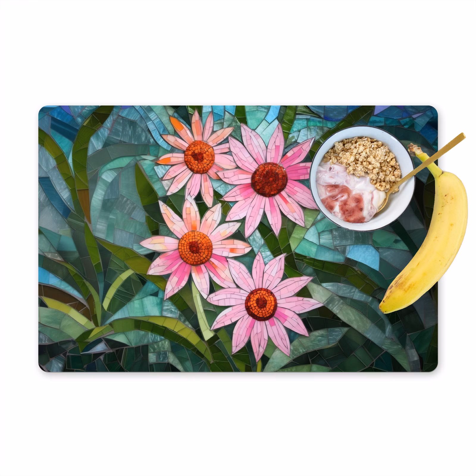 Sets de table en vinyle - Fleurs - Rose - Mosaïque de verre — 1