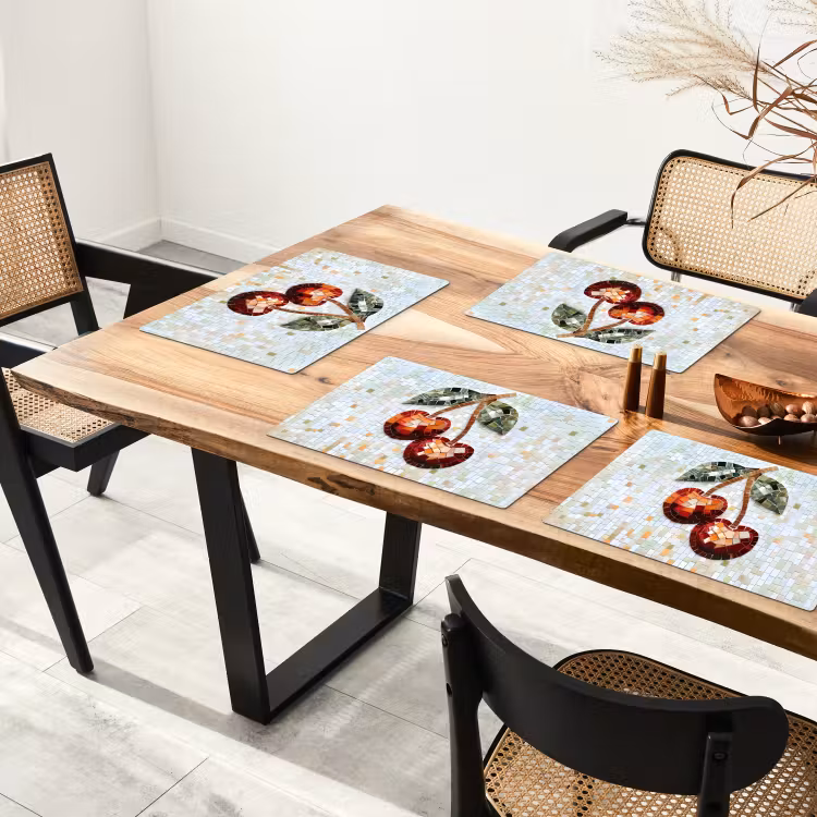 Sets de table en vinyle - Cerise - Rouge - Mosaïque - Feuilles — 4