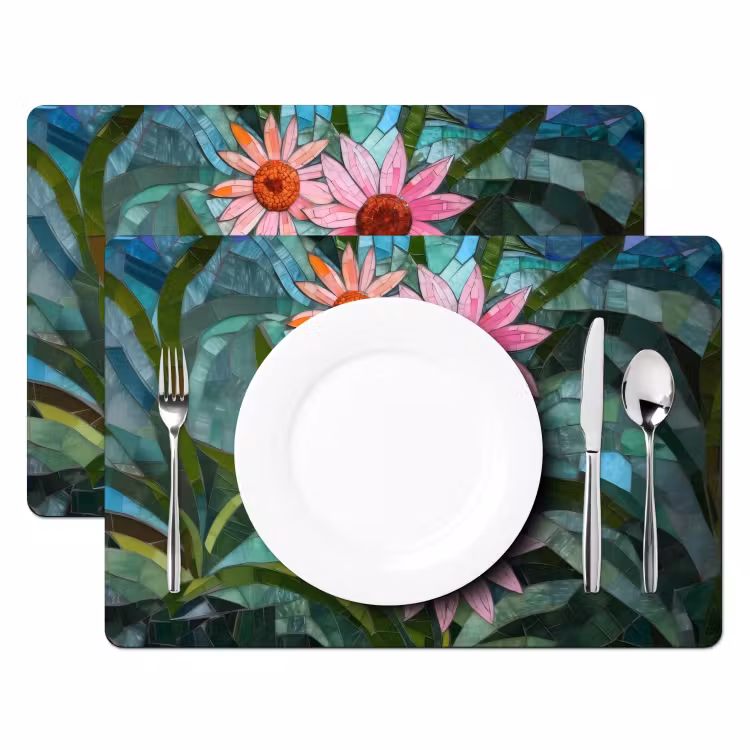 Sets de table en vinyle - Fleurs - Rose - Mosaïque de verre — 2