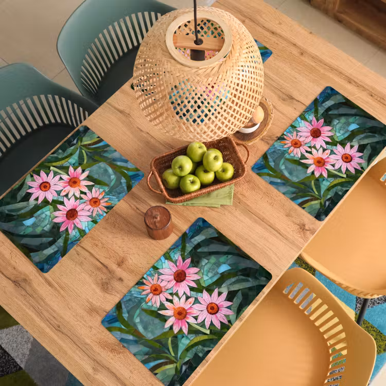 Sets de table en vinyle - Fleurs - Rose - Mosaïque de verre — 3