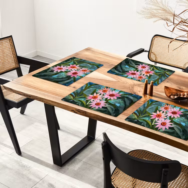 Sets de table en vinyle - Fleurs - Rose - Mosaïque de verre — 4