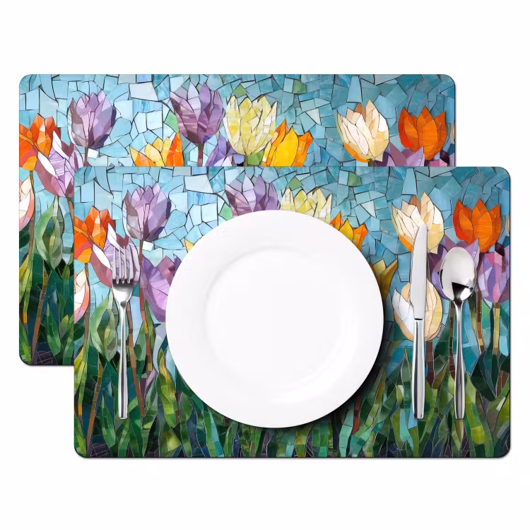 Sets de table en vinyle - Mosaïque - champ - tulipes - coloré — 2