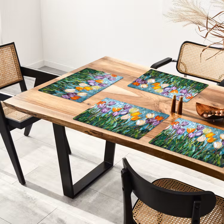 Sets de table en vinyle - Mosaïque - champ - tulipes - coloré — 4