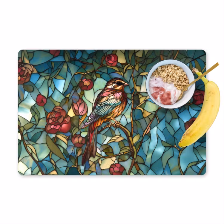 Sets de table en vinyle - Oiseau - Branche - Roses - Mosaïque — 1