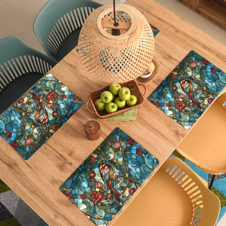 Sets de table en vinyle - Oiseau - Branche - Roses - Mosaïque — 3