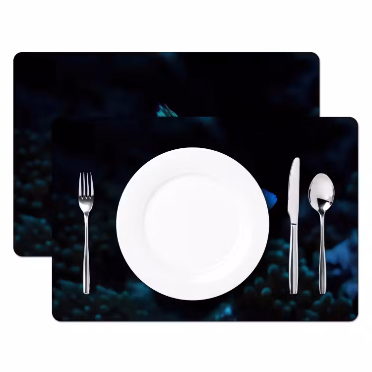 Sets de table en vinyle - Poisson - Points - Corail - Bleu — 2
