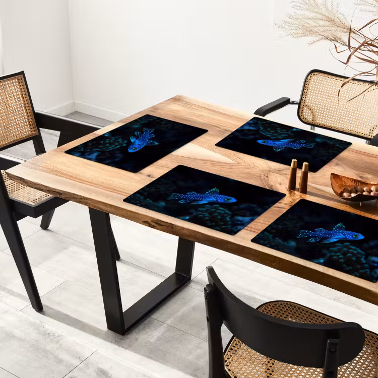 Sets de table en vinyle - Poisson - Points - Corail - Bleu — 4